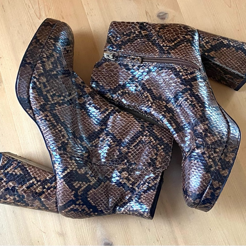 Topshop Brown Snake Print Ankle Boots